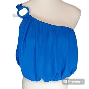 Do+Be One Shoulder Satin Blue Cropped Top Size M